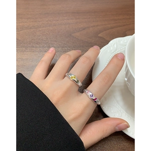 S925 sterling silver geometric ring with colorful zircon stones in a retro style