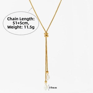 Detail of gold snake chain necklace with natural pearl pendant length measurements