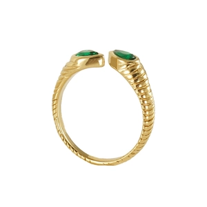 Vintage 18K gold-plated stainless steel threaded open ring with green zircon teardrops
