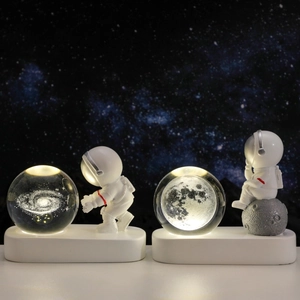 3D laser engraved astronaut crystal ball night lights with glowing galaxy and moon scenes