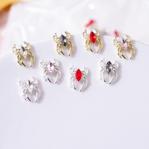 Spider nail art charms with marquise rhinestones in gold and silver alloy base