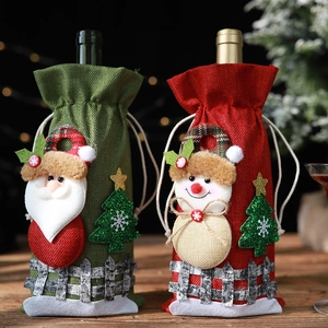 Christmas burlap wine bottle covers with 3D Santa and Snowman for festive decor