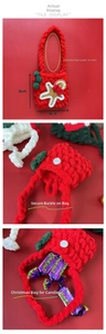 Detail of red crochet mini bag with gingerbread man and adjustable 25-30cm strap