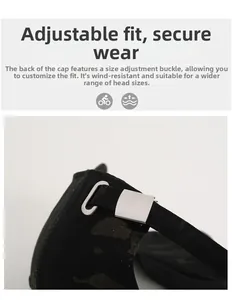 Detail of adjustable metal buckle and camouflage fabric on the back of the baseball cap