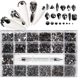 21-grid nail art rhinestone kit with flatback crystals and dual-ended dotting pen