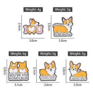 Set van vijf schattige corgi-emaille spelden met creatieve hondenvormen en leuke teksten