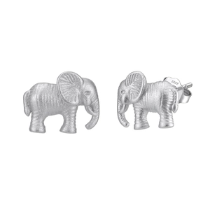 Exquisite 925 sterling silver elephant stud earrings with a brushed metallic texture finish