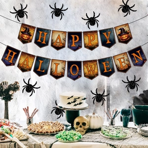 Happy Halloween banner and spider wall stickers for festive party decoration