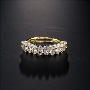 18K gold plated adjustable open ring with oval cubic zirconia crystal stones