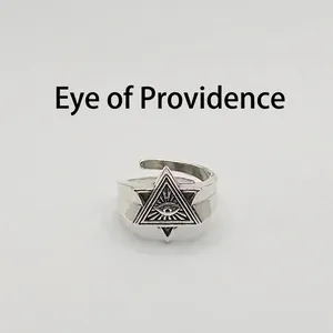 Retro All-seeing Eye Of Providence Open Ring For Men Silver Plated Copper Hexagram Star Punk Gothic Jewelry Adjustable