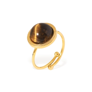 Retro 18K gold plated stainless steel ring with tiger eye stone and open design