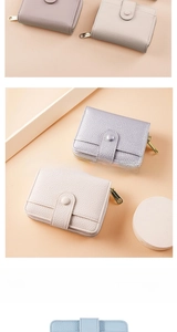 Detailed angle display of women's litchi pattern leather wallet in multiple Morandi colors