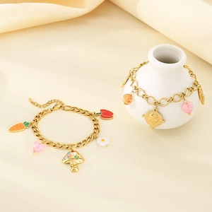 Stainless Steel 18K Gold Plated Necklace And Bracelet Cute Mushroom Carrot Chili Heart Charm Jewelry For Women