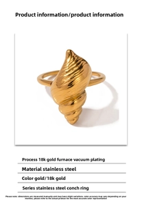 Macro view of 18k gold plated stainless steel ring with conch shell texture