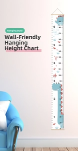 Hanging canvas dinosaur height chart for kids with wooden frame measuring 10-200cm