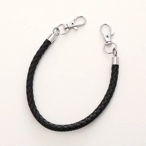 Black braided leather phone strap with silver lobster clasps for DIY accessories