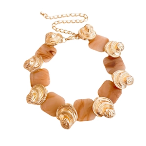 French luxury gold shell necklace with square marble pattern beads and adjustable chain