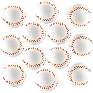 Detailed set of twelve professional white PU foam baseballs with red stitching detail