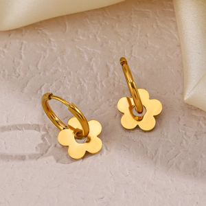 Boucles D Oreilles Pendantes Fleur En Acier Inoxydable Plaqué Or 18K Créoles Huggie Pour Femmes Bijoux