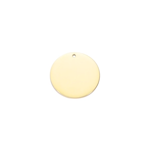 Close-up of a polished 18k gold-plated stainless steel round pendant blank for DIY jewelry