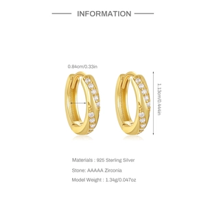 Detailed dimensions of silver gold-plated huggie hoop earrings with AAAAA cubic zirconia