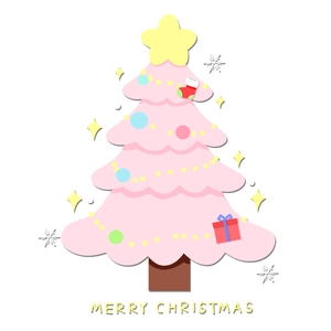Pink cartoon Christmas tree with ornaments and Merry Christmas text for window decor