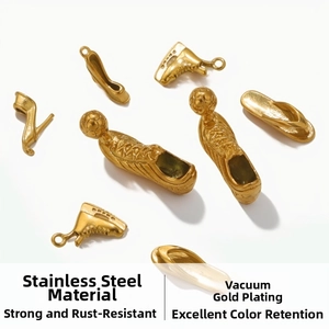 Detailed view of 3D gold-plated stainless steel shoe charms with fine textures