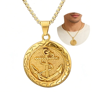 Vintage Anchor Pendant Necklace 316L Stainless Steel Nautical Medal Punk Retro Gold Plated Jewelry For Men Women