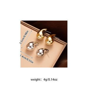 Detailed view of polished teardrop earrings showing dimensions 2.5cm by 1.4cm