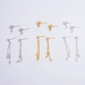 925 Sterling Silver Tassel Snake Bone Chain Earring Findings Electroplated Geometric Ball Earring Posts For DIY Jewelry