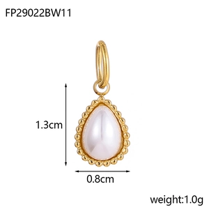 Detail view of gold-plated stainless steel teardrop pendant with dimensions and weight