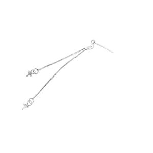 S925 sterling silver double box chain earrings with bead and pearl cup settings