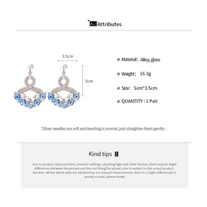 Detailed size specifications for vintage geometric oval earrings with blue glass stones