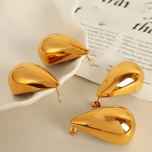 Elegant high-polished 18k gold plated stainless steel teardrop earrings for women