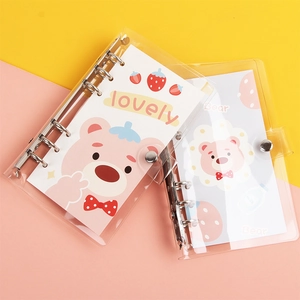 A6 6-Hole Loose-leaf Notebook Binder Transparent PVC Cartoon Bear DIY Journal Refillable Student Stationery