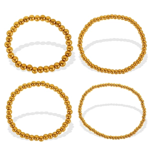 18K gold plated stainless steel bead bracelets in four different bead sizes for women