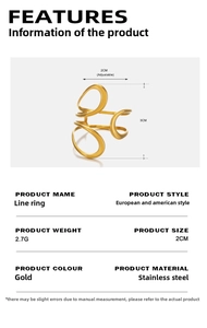 Detailed dimensions of gold stainless steel line ring showing 2cm adjustable size