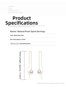 Detail of 6mm natural pearl drop earrings in S925 sterling silver with size specifications