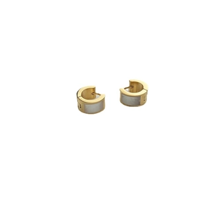 Elegant gold titanium steel hoop earrings featuring rectangular white mother of pearl inlay