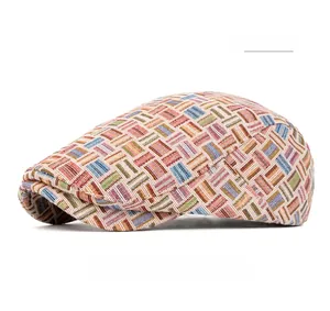 Side view of a colorful plaid ivy cap featuring a vintage multi-color woven pattern