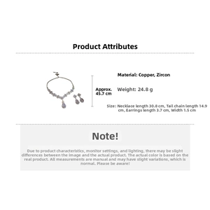 Detailed size and material guide for zircon diamond teardrop necklace and earrings set