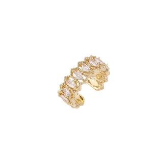 Elegant gold-plated open ring with marquise-cut zircons and geometric jagged edges