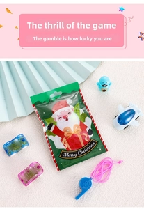Christmas blind bag with festive Santa packaging and assorted small plastic toys for kids