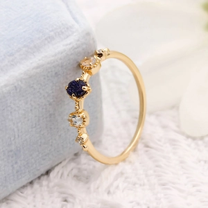 Bague raffinée en argent sterling 925 plaqué or avec pierres de grès bleu et topaze