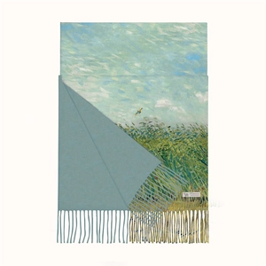 Écharpe pashmina en cachemire avec peinture à l'huile de Van Gogh et envers bleu ciel