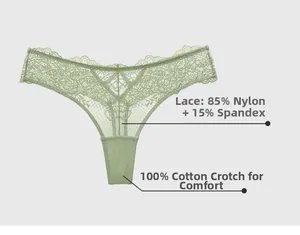 Détail du string en dentelle florale avec doublure 100 % coton pour un confort respirant