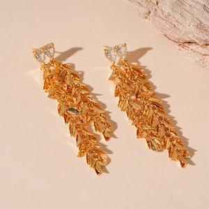 Leaf Tassel Dangle Earrings Copper With Zircon And Silver Earring Post Multi Layer Heart Stud Trendy Elegant For Women