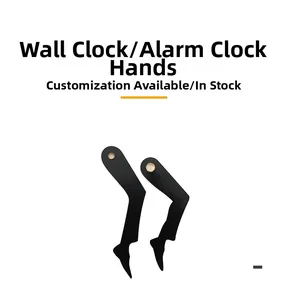 Detailed view of creative human leg shaped black matte clock hands with copper mounting holes