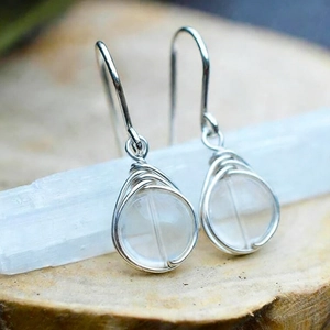 Handmade Wire Wrapped Moonstone Drop Hook Earrings Round Bead Bohemian Natural Stone Jewelry For Women