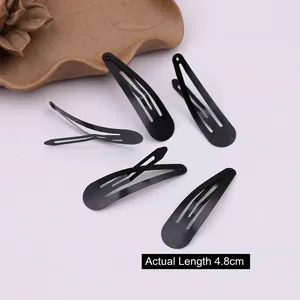 Five matte black 4.8cm teardrop BB hair clips shown from multiple angles and open states